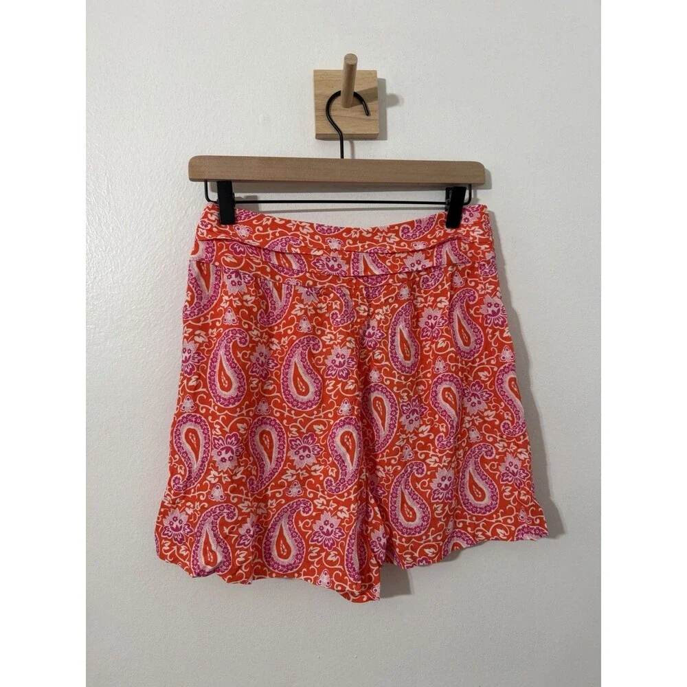 Boden Orange Paisley Print Ruched Waistband Shorts Size 2 NWT Spring Colorful